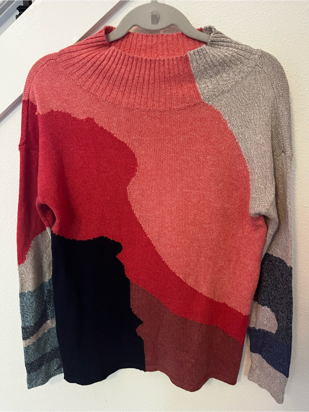 NIC+ZOE Colorblock Turtleneck Sweater in Coral, Red, Black and Taupe